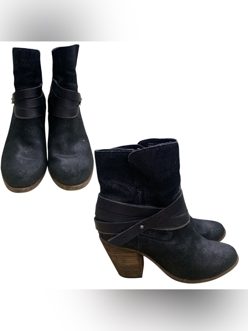 Aldo Black Suede Ankle Boots with Wrapped Leather Straps S7